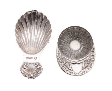 A Jockey Cap pattern caddy spoon, maker Francis Howard, Sheffield 1975, together with another shell pattern, Francis Howard, 