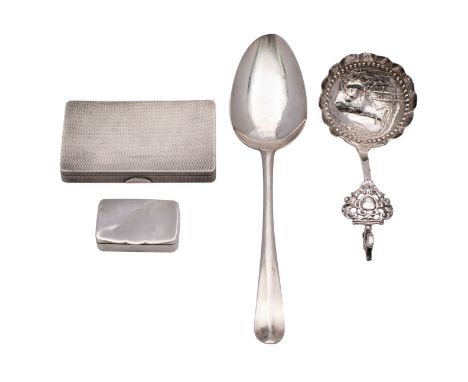 A small group of silver, to include an Old English pattern table spoon London 1723, a silver powder compact, Birmingham 1933,