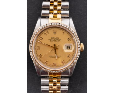 Rolex Oyster Datejust, a stainless steel and gold gentleman's wristwatch with diamond bezel the movement stamped with usual R