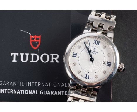 Tudor, a lady's  stainless-steel Clair de Rose wristwatch model 35500, the engine-turned dial with black Roman numerals to th