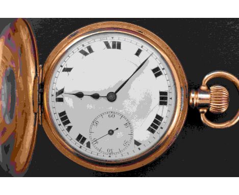 Record Watch Co., a gold-plated half-hunter keyless pocket watch the movement stamped Record Watch Co, 118399, the white dial