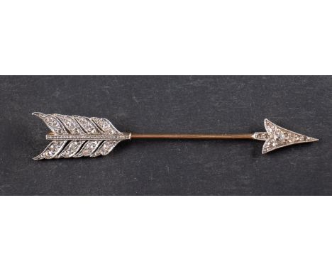 A rose and single-cut diamond tiepin, designed as an arrow, total estimated diamond weight ca. 0.20ct, total length ca. 6.6cm