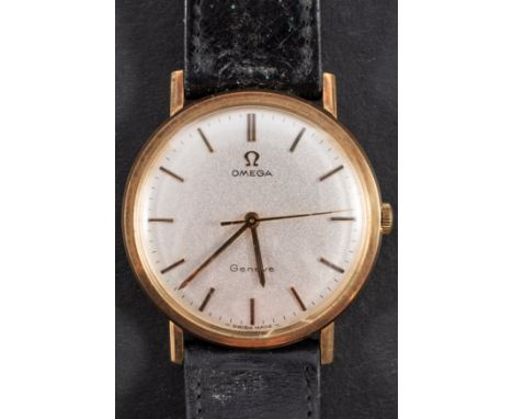 Omega, a gentleman's gold wristwatch, the dial with black and gold baton numerals and hands, sweep seconds hand and signed Om