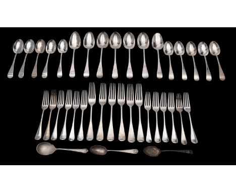 A George V part matched canteen of silver flatware, maker John Round and Son Ltd, Sheffield, 1929-32, Hanoverian pattern, com