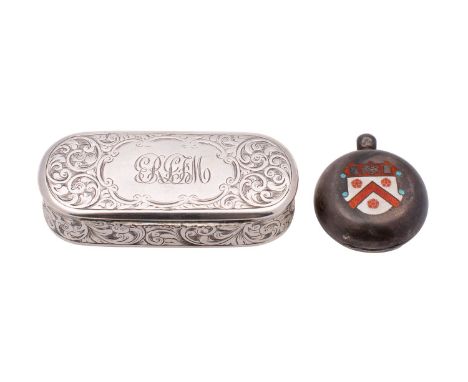 A Victorian silver snuff box, maker Hillard and Thomas, Birmingham, 1852, of rounded rectangular form, decorated with foliate