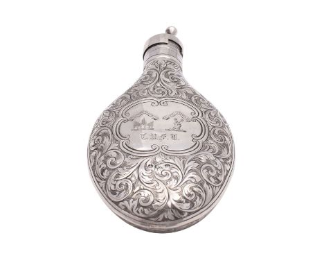 A Victorian silver flask and straw, maker Alfred Taylor, Birmingham, 1856, of unusual design, the screw lid with straw twist 