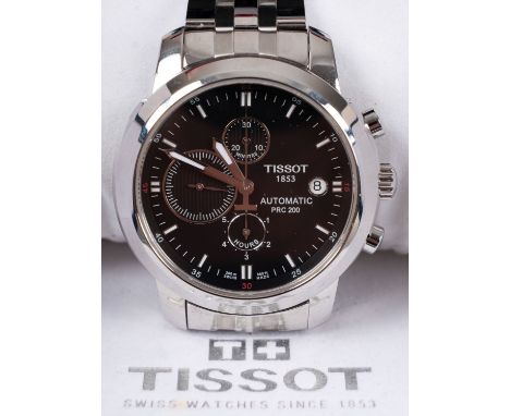 Tissot PRC200, a gentleman's stainless-steel chronograph wristwatch the black dial with subsidiary seconds, minutes and hour 