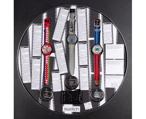 Swatch 100 years of Cinema special edition boxed set of three watches, each watch complete with mini film by Robert Altman, P