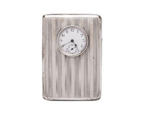 A George V silver travel timepiece, William Vale &amp; Sons, Birmingham 1913, of rectangular form, engine turned decoration, 