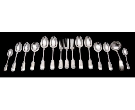  A George V silver part canteen of silver flatware, Elkington and Co , London, 1932, Fiddle & Thread pattern,  comprising fou