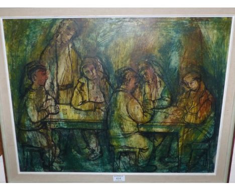Tomas Jose De Melo 1906-1990:  stylized figures in multi-coloured wash, watercolour, signed, 16½" x 12½", framed and glazed; 