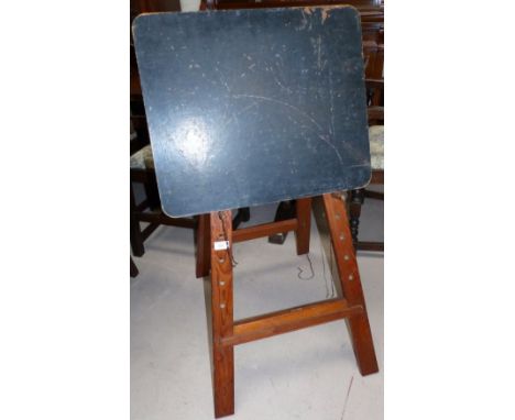 A vintage nursery classroom easel chalkboard in pitch pine, height 42"