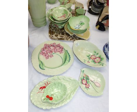 A selection of Carltonware green leaf:  dish; bowls; butter knives; etc.