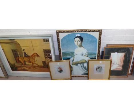 A pair of 1920's colour portrait engravings; other pictures
