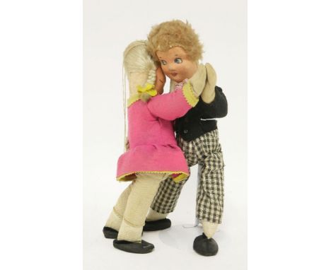 Vintage circa 1930s Dean rag doll, dancing dolls, Dean stamped to feet, 14in high approx