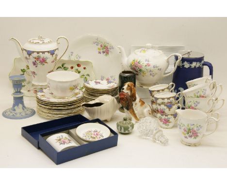 An Aynsley tea service, with floral decoration, together with other teaware, a Royal Doulton model of a spaniel HN1028 and tw