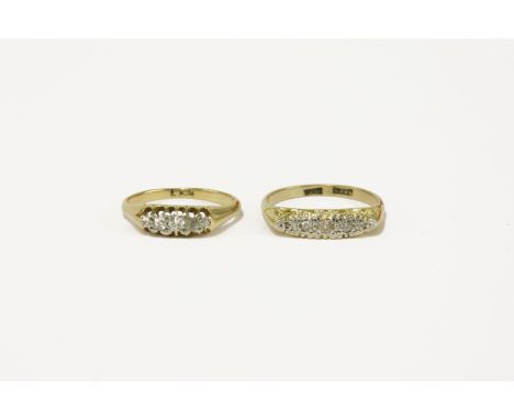 Two gold five stone diamonds rings, both marked 18ct, size M½ and K½,5.3g