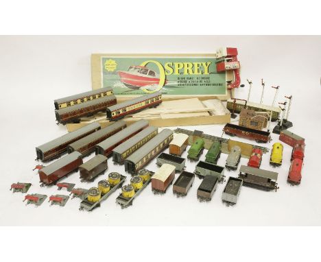 Hornby Dublo rolling stock: 7 passenger carriages, 7 tanker wagons, including Esso, Mobil, Power and Shell, 11 further mixed 