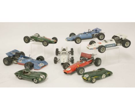 A collection of six Schuco model racing cars, 1970's Formula 1 and 2 Lotus, Tyrrell-Ford, and two others