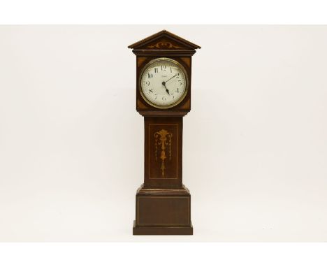 A miniature inlaid mahogany longcase clock, the white enamel dial marked 'Chadburn, Liverpool'