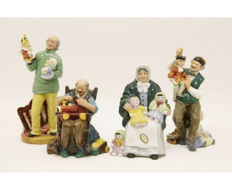 Royal Doulton figures, 'The Puppet Maker' HN2252, 'Punch and Judy Man' HN2765, 'The Rag Doll Seller' HN2944, and ' The Toy Ma