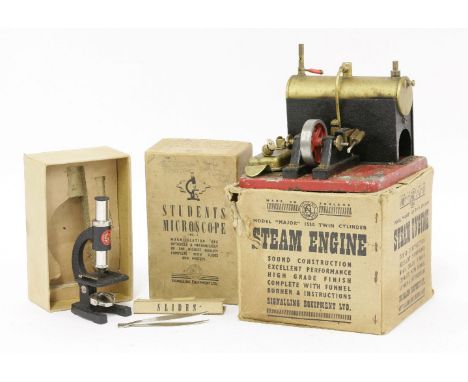 Model Major 1550 twin cylinder steam engine, student's microscope