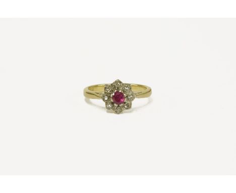 18ct ruby and diamond flower set ring size K½