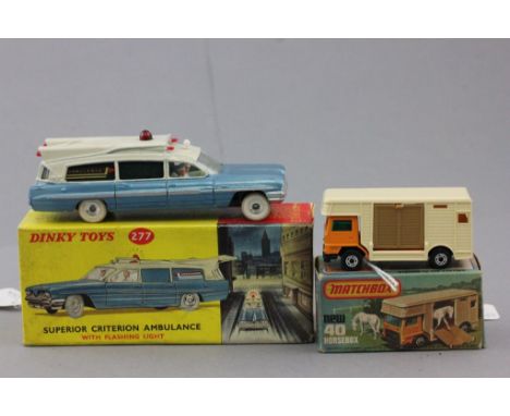 Boxed Dinky 277 Superior Criterion Ambulance with flashing light and a boxed Matchbox new 40 Horsebox, condition vg in vg box