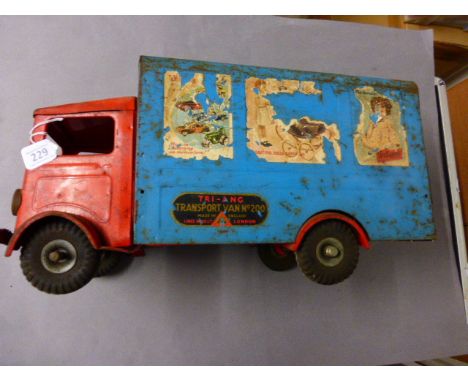 Original Triang Transport Van No. 200, play worn, showing some decals to sides, rusting, some damage
