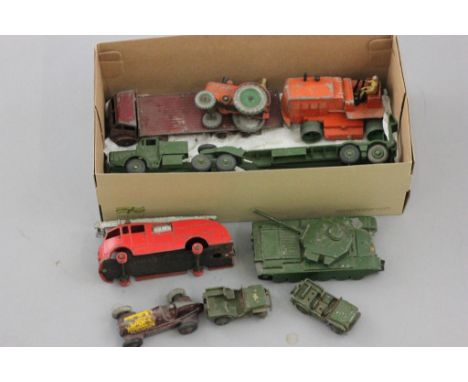 Nine vintage play worn Dinky diecast vehicles to include Fire Engine 955, Foden etc