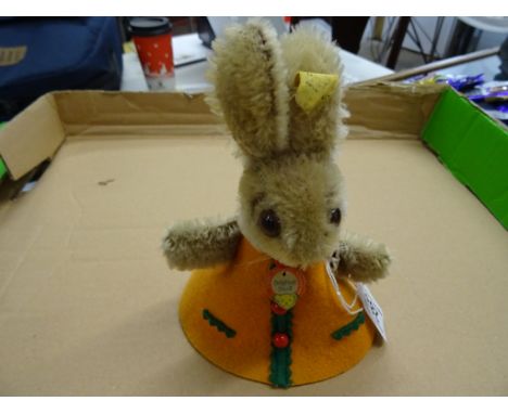 15cm Steiff nightcap rabbit c1968-1970 with button ear tag and chest tag