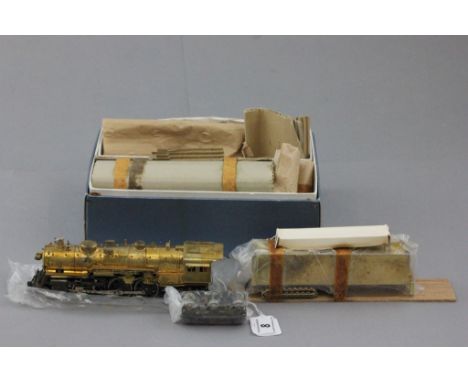 Boxed HO scale KTM Brass locomotive Baldwin with tender 4-6-2 made in Japan, a couple of loose parts but overall vg