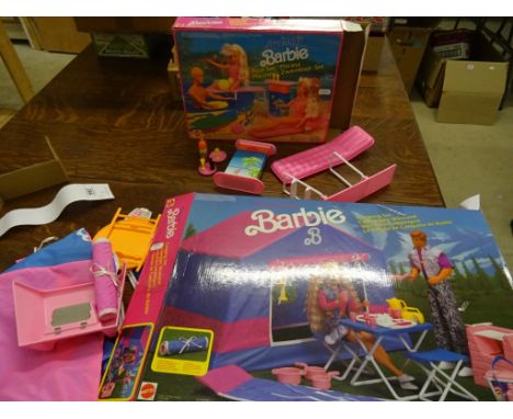 Boxed Mattel Aqua Magic Barbie Pool Set, incomplete, box good and Mattel Weekend Barbie Camping Set, complete with additional
