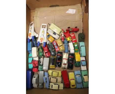 Approximately 36 vintage playworn diecast vehicles to include; Corgi, Dinky etc, featuring Corgi Bedford AA van, Dinky 40H Au