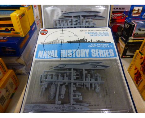 Four trade cardboard boxes each containing 12 x Airfix Naval History Series 1/1200 scale 2 Tribal Class destroyers kits No.01