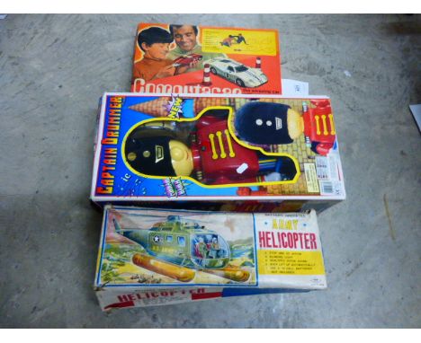 Three boxed vintage toys to include; Computacar, Army Helicopter, Captain Drummer