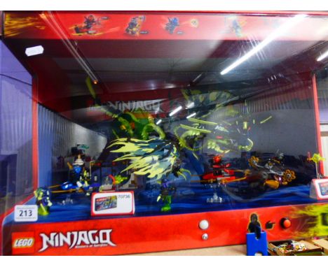 Large Lego Ninjago shop display set to include sets 70733 and 70736 with 8 minifigures with working light up function
