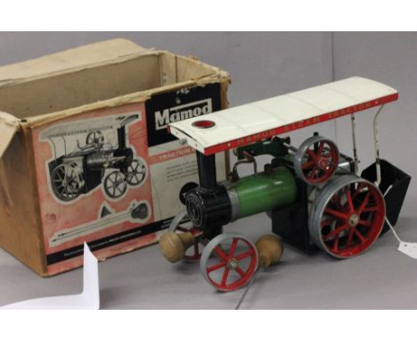 Mamod Traction Engine Model TE1 with spirit lamp funnel and steering extension, boxed (one flap missing)