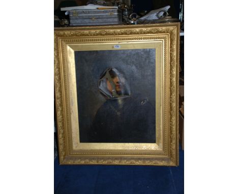 A very large ornate gilt effect framed Portrait of a young gentleman in period attire, canvas badly a/f