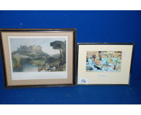 A coloured Engraving of Ludlow Castle dated 1831 and a framed Louis Wain print  ''The Gardeners''