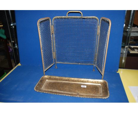 A tri-fold Brass Fireguard and Tray
