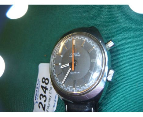An Omega ''Chronostop'' stainless steel cased gentleman's Wristwatch having a matt grey face, the hours marked by silvered ba