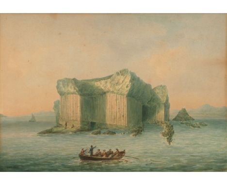 N. Pocock (1740 -1821), a gilded framed Watercolour painting on card very ably portraying the world renowned Fingal's cave on