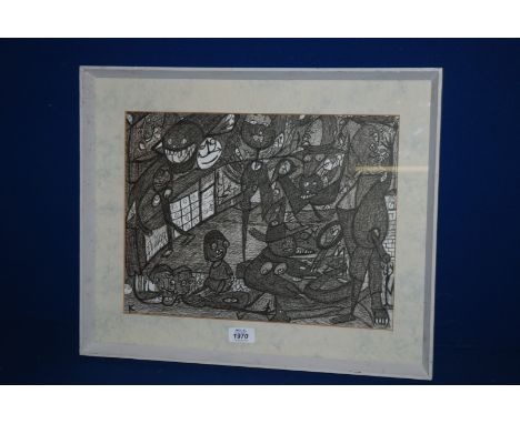 A piece of Outsider Art 'Monsters', by embankment artist, signed K, framed, 15 1/2'' x 11 1/2''.