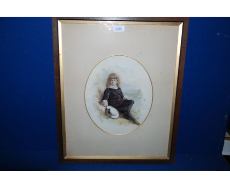An indistinctly signed oval Watercolour portrait of a boy. 12'' x 10''