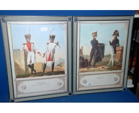 A pair of vintage French Army prints, 4 regiments and artilleries