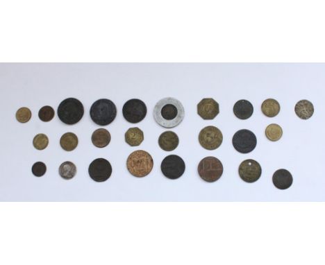 Selection of C18th/19th conder tokens, medallions and other tokens incl. 1792 Coventry halfpenny, Green River Whiskey Token, 