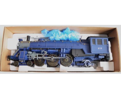 An Aristo 1/29 G-gauge blue Pacific 4-6-2 steam loco (ART-21400-01 with plastic running gear) with tender (ART-21402). Non DC