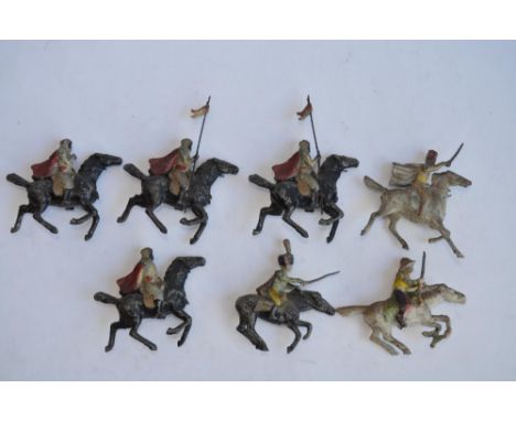 7 vintage Georges Munckle (GM) of France hollow lead soldier figures on horseback. 