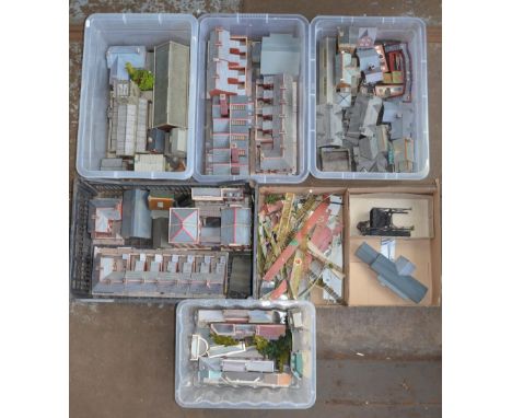 Large collection of OO gauge railway buildings, mostly card and built to an excellent standard, some with lighting, and some 